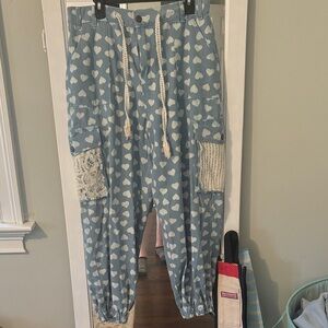 POL Blue Heart Joggers with Crochet Accents